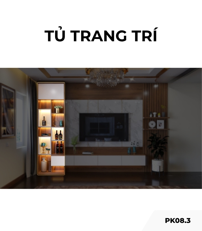 Tủ trang trí gỗ PK08.3 75x264 - Gỗ kết hợp Trắng