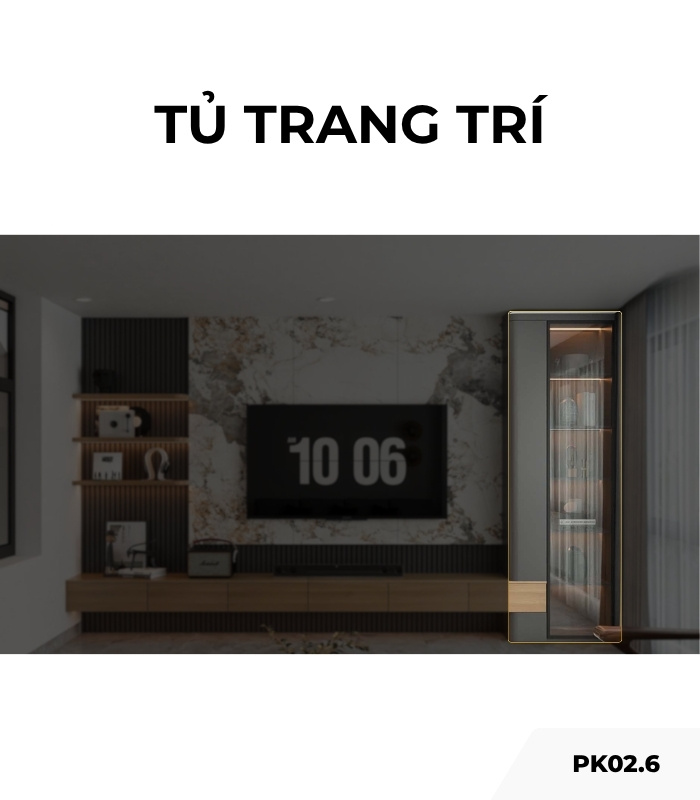 Tủ trang trí cánh Gỗ kết hợp Khung nhôm Kính màu PK02.6