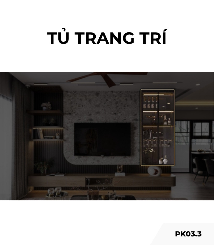 Tủ trang trí cánh Khung nhôm Kính màu PK03.3