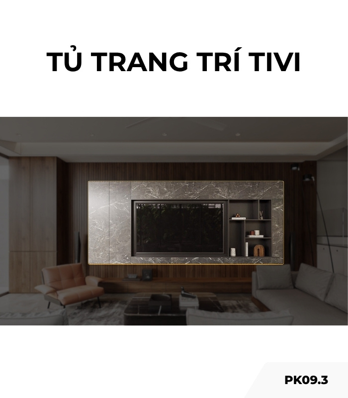 Tủ trang trí tivi PK09.3 360x160 - Vân đá kết hợp Ghi đậm