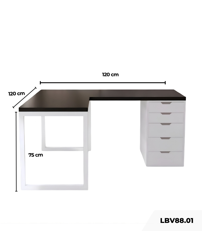 Bàn làm việc IKEA Chữ L 1 Tủ LBV88.01 120x120 - Trắng + Đen
