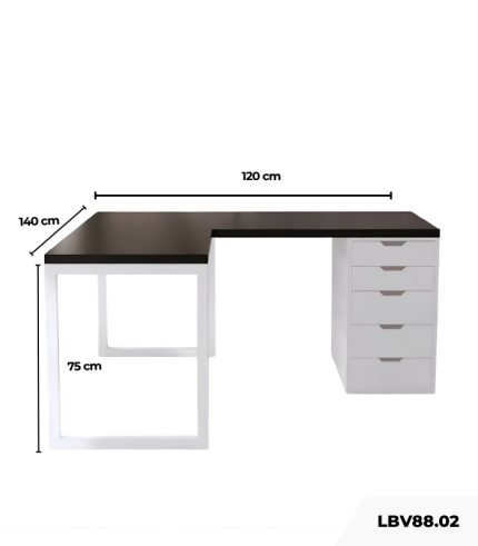 Bàn làm việc IKEA Chữ L 1 Tủ LBV88.02 140x120 - Trắng + Đen
