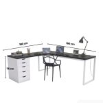 Bàn làm việc IKEA Chữ L 1 Tủ LBV88.06 180x160 - Trắng + Đen