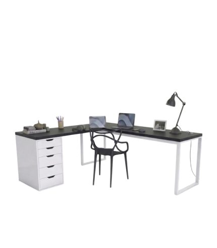 Bàn làm việc IKEA Chữ L 1 Tủ LBV88.05 180x140 - Trắng + Đen