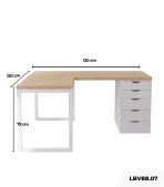 Bàn làm việc IKEA Chữ L 1 Tủ LBV88.07 120x120 - Trắng + Vân gỗ