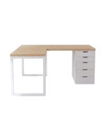 Bàn làm việc IKEA Chữ L 1 Tủ LBV88.07 120x120 - Trắng + Vân gỗ