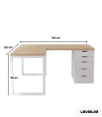Bàn làm việc IKEA Chữ L 1 Tủ LBV88.08 140x120 - Trắng + Vân gỗ
