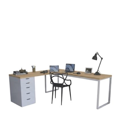 Bàn làm việc IKEA Chữ L 1 Tủ LBV88.10 160x120 - Trắng + Vân gỗ