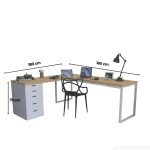 Bàn làm việc IKEA Chữ L 1 Tủ LBV88.12 180x160 - Trắng + Vân gỗ