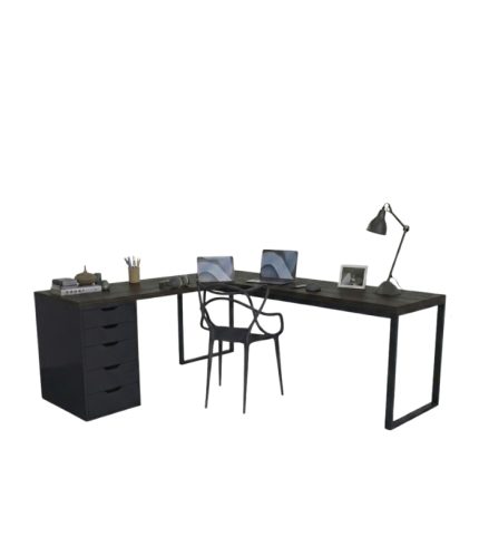 Bàn làm việc IKEA Chữ L 1 Tủ LBV88.16 160x120 - Đen