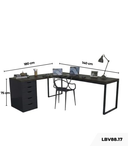Bàn làm việc IKEA Chữ L 1 Tủ LBV88.17 180x140 - Đen