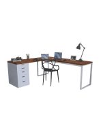 Bàn làm việc IKEA Chữ L 1 Tủ LBV88.22 160x120 - Trắng + Vân gỗ đậm
