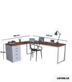 Bàn làm việc IKEA Chữ L 1 Tủ LBV88.23 180x140 - Trắng + Vân gỗ đậm