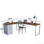 Bàn làm việc IKEA Chữ L 1 Tủ LBV88.24 180x160 - Trắng + Vân Gỗ Đậm