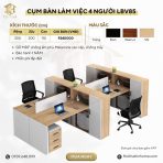 Cụm bàn làm việc 4 người LBV85.2 300x200 - Vân gỗ nhạt kết hợp Trắng