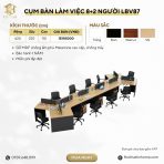 Cụm bàn làm việc 8+2 người LBV87.1 624x220 - Vân gỗ nhạt kết hợp Ghi