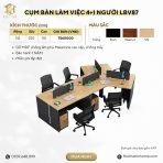 Cụm bàn làm việc 4+1 người LBV87.5 312x220 - Vân gỗ nhạt kết hợp Ghi - Ảnh 2