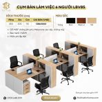 Cụm bàn làm việc 6 người LBV85.1 450x200 - Vân gỗ nhạt kết hợp Trắng