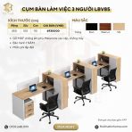 Cụm bàn làm việc 3 người LBV85.3 450x100 - Vân gỗ nhạt kết hợp Trắng - Ảnh 2