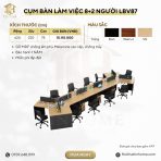 Cụm bàn làm việc 8+2 người LBV87.1 624x220 - Vân gỗ nhạt kết hợp Ghi