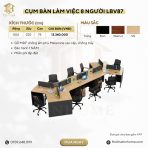 Cụm bàn làm việc 8 người LBV87.2 504x220 - Vân gỗ nhạt kết hợp Ghi
