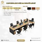 Cụm bàn làm việc 6+1 người LBV87.3 432x220 - Vân gỗ nhạt kết hợp Ghi