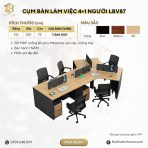 Cụm bàn làm việc 4+1 người LBV87.5 312x220 - Vân gỗ nhạt kết hợp Ghi