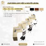 Cụm bàn làm việc 6 người LBV86.2 594x185 - Vân gỗ nhạt kết hợp Trắng