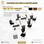Cụm bàn làm việc 4+1 người LBV86.3 509x185 - Trắng kết hợp Đen