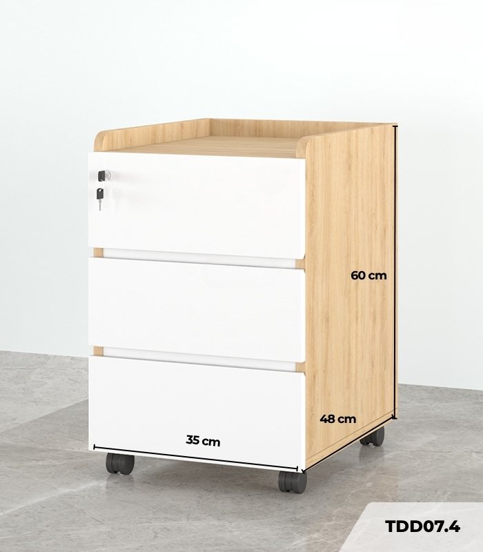 Tab Di Động 3 Ngăn TDD07.4 35x48x60 - Vân gỗ + Trắng