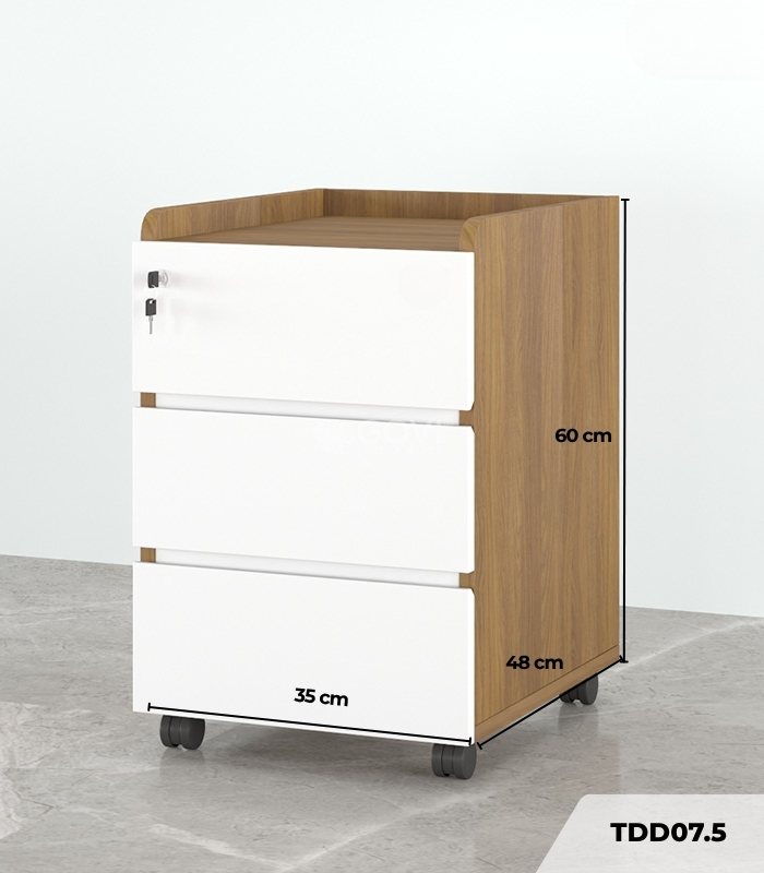 Tab Di Động 3 Ngăn TDD07.5 35x48x60 - Vân gỗ đậm + Trắng