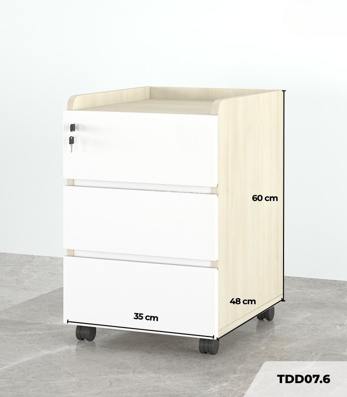 Tab Di Động 3 Ngăn TDD07.6 35x48x60 - Vân gỗ nhạt + Trắng