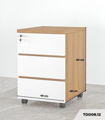 Tab Di Động 3 Ngăn TDD08.12 40x48x60 - Vân gỗ đậm + Trắng