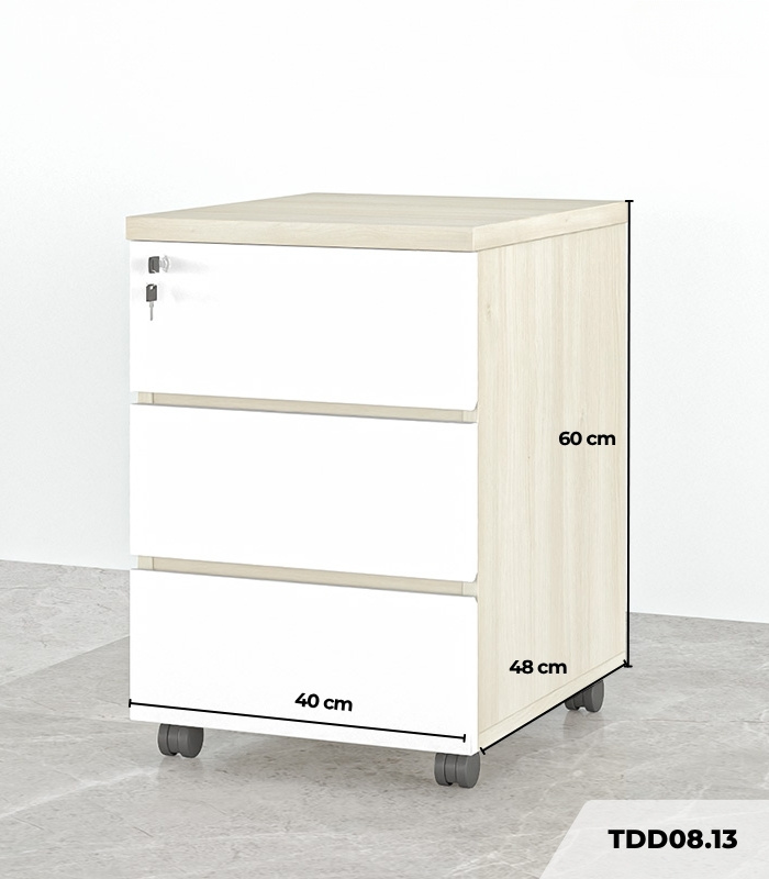 Tab Di Động 3 Ngăn TDD08.13 40x48x60 - Vân gỗ nhạt + Trắng