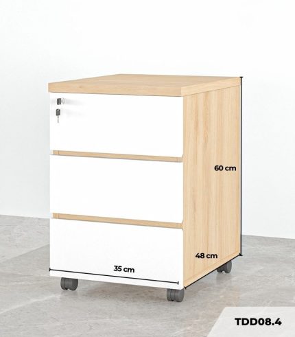 Tab Di Động 3 Ngăn TDD08.4 35x48x60 - Vân gỗ + Trắng