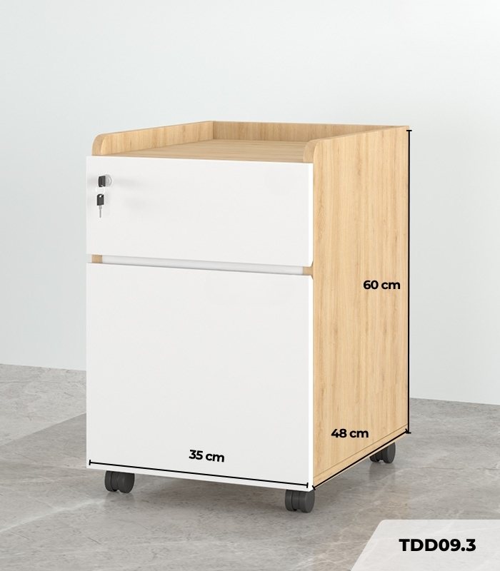 Tab Di Động 2 Ngăn TDD09.3 35x48x60 - Vân gỗ + Trắng
