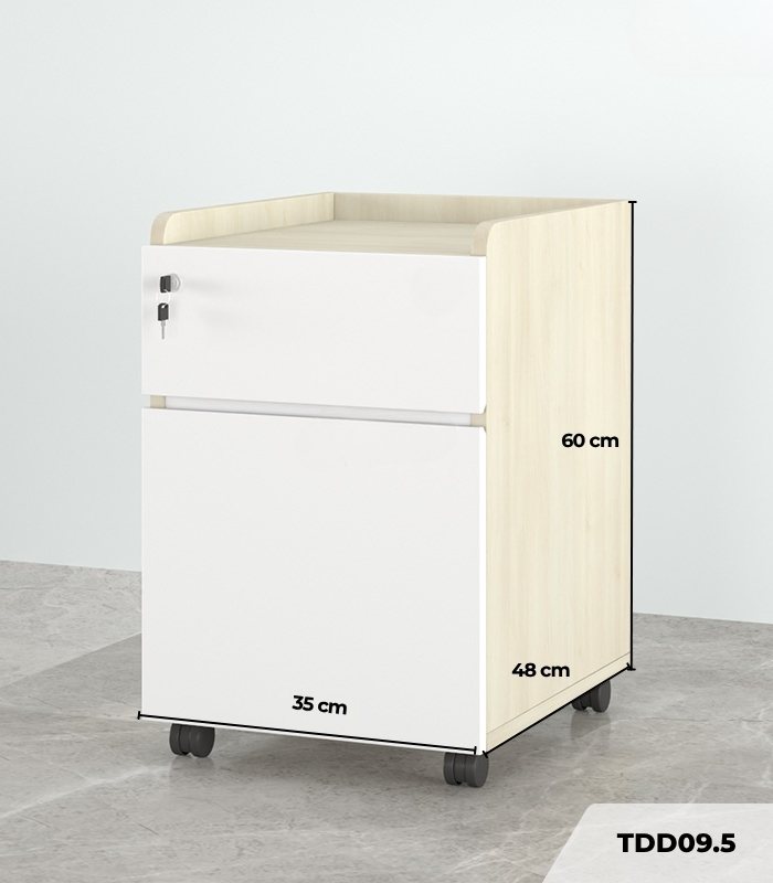 Tab Di Động 2 Ngăn TDD09.5 35x48x60 - Vân gỗ nhạt + Trắng