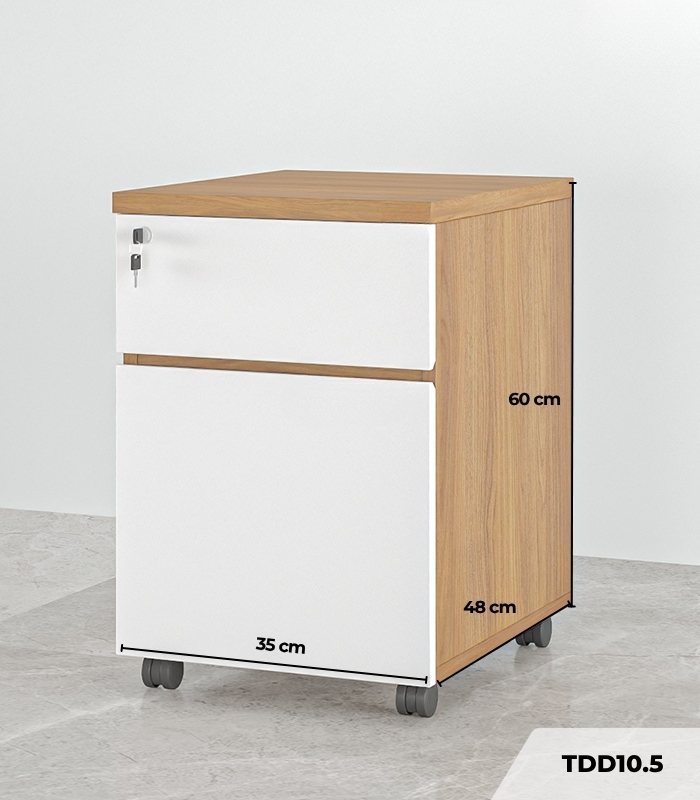 Tab Di Động 2 Ngăn TDD10.5 35x48x60 - Vân gỗ đậm + Trắng