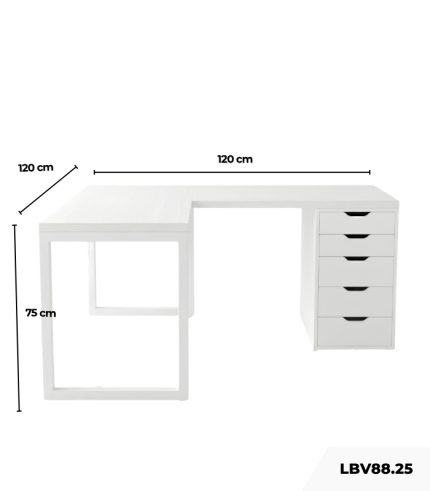 Bàn làm việc IKEA Chữ L 1 Tủ LBV88.25 120x120 - Trắng
