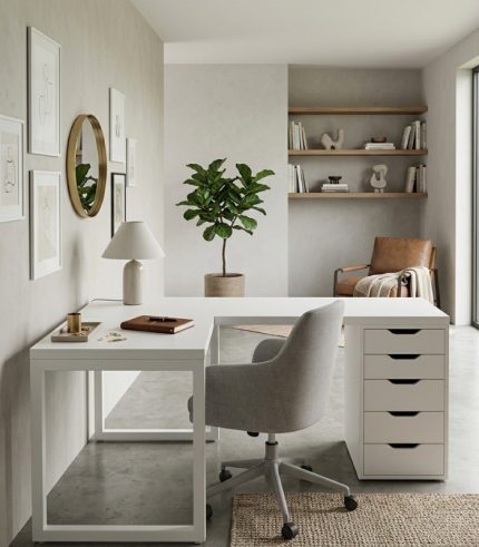 Bàn làm việc IKEA Chữ L 1 Tủ LBV88.25 120x120 - Trắng