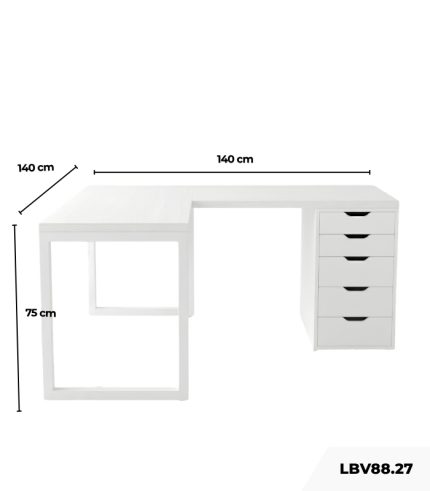 Bàn làm việc IKEA Chữ L 1 Tủ LBV88.27 140x140 - Trắng
