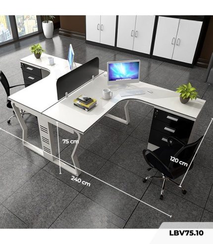 Cụm bàn làm việc 2 người LBV75.10 240x120 - Trắng Khung trắng