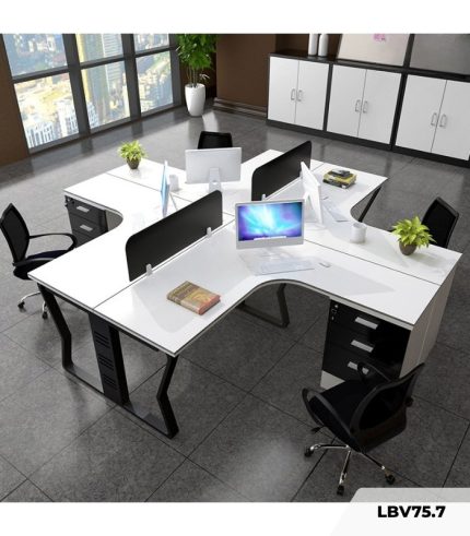Cụm bàn làm việc 4 người LBV75.7 240x240 - Trắng Khung đen