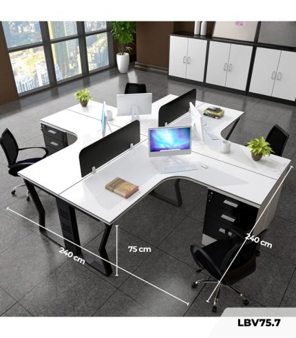 Cụm bàn làm việc 4 người LBV75.3 240x240 - Trắng Khung đen