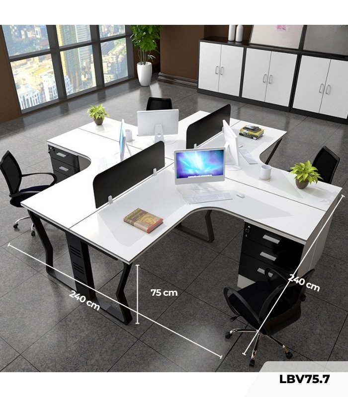 Cụm bàn làm việc 4 người LBV75.3 240x240 - Trắng Khung đen