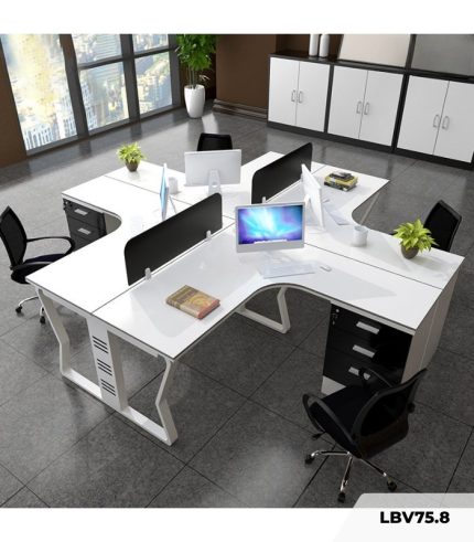 Cụm bàn làm việc 4 người LBV75.8 240x240 - Trắng Khung trắng