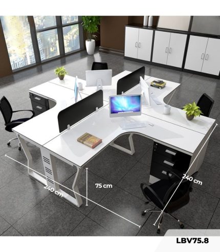 Cụm bàn làm việc 4 người LBV75.8 240x240 - Trắng Khung trắng