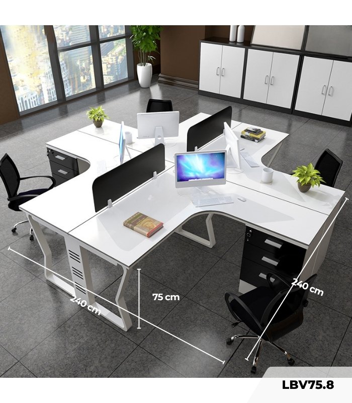 Cụm bàn làm việc 4 người LBV75.8 240x240 - Trắng Khung trắng