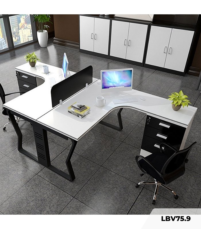 Cụm bàn làm việc 2 người LBV75.9 240x120 - Trắng Khung đen