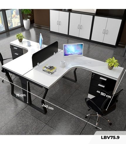Cụm bàn làm việc 2 người LBV75.9 240x120 - Trắng Khung đen